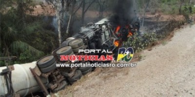 CACOAL -  Carreta sai da pista e pega fogo na BR 364 