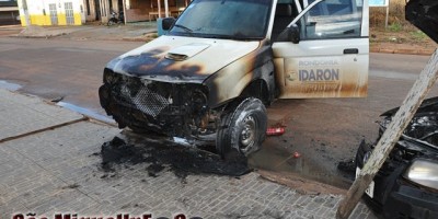 São Miguel- Viaturas do IDARON pegam fogo durante a madrugada