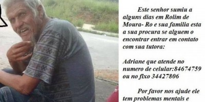 Rolim de Moura – UTILIDADE PÚBLICA -  Pessoa desaparecida