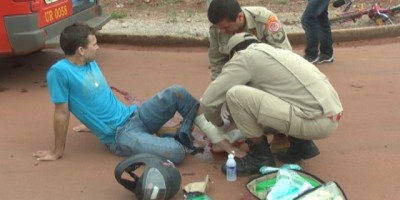 Rolim de Moura –  Motociclista sofre séria lesão na perna em acidente de trânsito