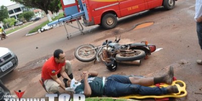 Rolim de Moura –  Acidente envolvendo moto e carro no centro da cidade