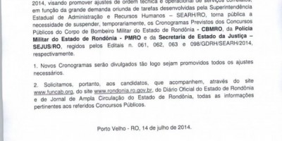 Governo suspende cronogramas dos concursos para PM, Bombeiros e Sejus