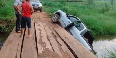 Motorista perde controle da direção e carro cai dentro de rio na linha 12 em São Francisco do Guaporé