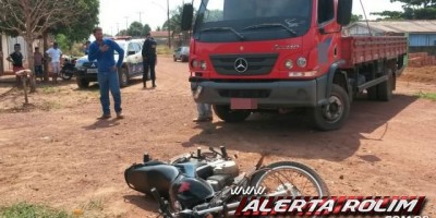 Rolim de Moura - Mãe e filho sofrem acidente de trânsito, após colisão entre moto e caminhão