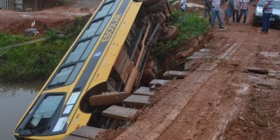 Santa Luzia - Ônibus Escolar Desliza E Cai Em Ponte Com Alunos; Ninguém Ficou Ferido