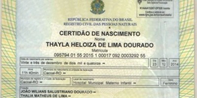 Utilidade Pública – Certidão de Nascimento em nome de Thayla Eloiza é encontrado