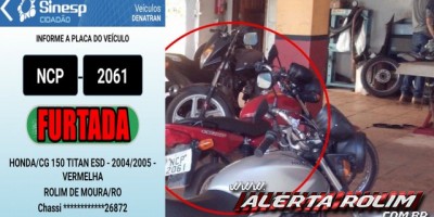 Rolim de Moura – Procura-se uma motocicleta CG Titan de cor vermelha furtada durante a madrugada do dia 08