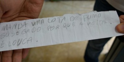 ABUSO - Detento pede drogas em bilhete: 'manda uma cota de fumo susegado'