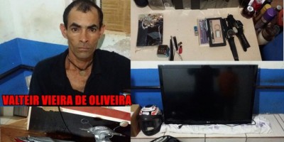 Rolim de Moura – Suspeito é preso em flagrante pela PM, após furtar moto, TV e vários objetos de residência