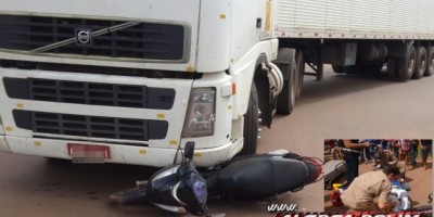 Rolim de Moura -  Mulher fratura perna em acidente de trânsito envolvendo carreta e moto