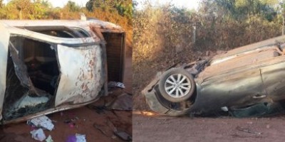 Rolim de Moura -  Dois carros capotam na linha 188