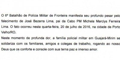 6º Batalhão da Polícia Militar emite Nota de Pesar