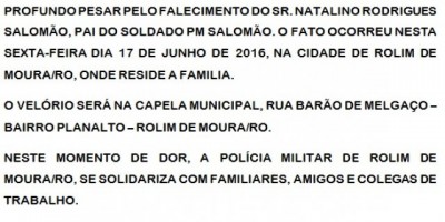Rolim de Moura -  Polícia Militar emite Nota de Pesar