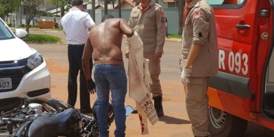 Rolim de Moura -  Motociclista fica ferido após ser atingido por carro 