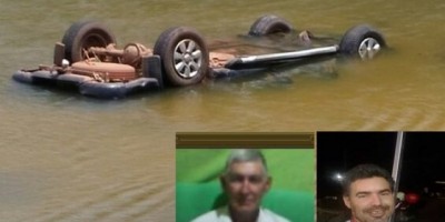 Rolim de Moura -  Pai morre e filho fica ferido após caminhonete capotar e cair dentro de represa