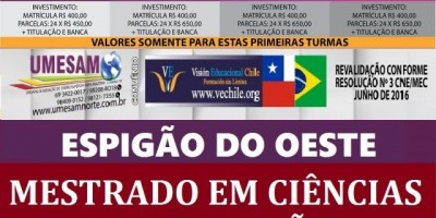 Não percam, vem aí... Turma de Mestrado em Espigão do Oeste. Inscrições já estão abertas!