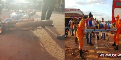 Rolim de Moura -  Acidente de trânsito envolvendo moto e caminhão baú resulta em uma pessoa ferida 