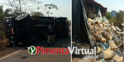 Desnível em acostamento causa acidente na BR-364 , próximo a Pimenta Bueno