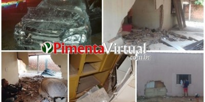 Carro desgovernado invade residência e moradora escapa ilesa em Pimenta Bueno