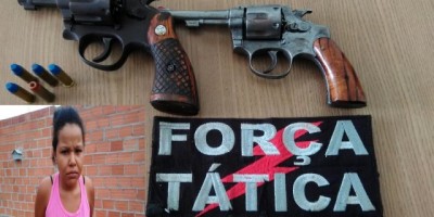 Rolim de Moura - Mulher é presa em flagrante pela equipe de Força Tática da PM com duas armas de fogo