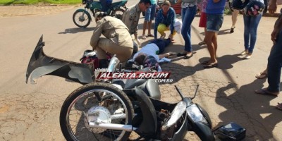 Rolim de Moura - Condutora de moto fica ferida após se chocar contra carro que cruzou a via preferencial