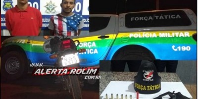 Pimenta Bueno – Dois suspeitos são presos pela equipe de Força Tática da PM com arma de fogo, munições, moto furtada e drogas