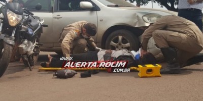 Rolim de Moura - Uma pessoa fica ferida após colisão entre carro e moto no Centro da cidade 