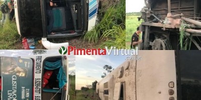 Ônibus com Acadêmicos quebra barra de direção e tomba a caminho de Cacoal