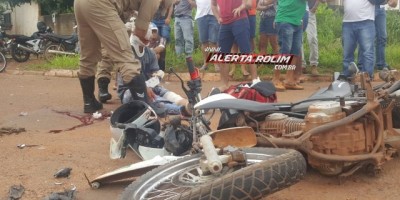 Rolim de Moura – Motociclista fica seriamente ferido após se chocar contra caminhão que avançou a via