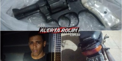 Rolim de Moura – Suspeito é preso em flagrante pela PM com arma de fogo e moto roubada ao tentar efetuar roubo a uma mulher