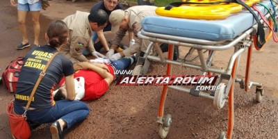 Rolim de Moura – Condutor de moto fratura fêmur após ser atingido por camionete no Centro da cidade 