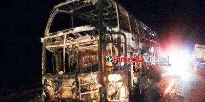 Após pane elétrica, fogo destrói ônibus na BR-364 em Pimenta Bueno