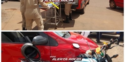 Rolim de Moura – Mototaxista é socorrido pelos Bombeiros após colisão no Centro da cidade 