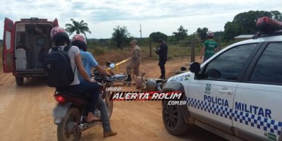 Rolim de Moura – Motociclista é socorrido pelos bombeiros, após derrapar em cascalho e sofrer queda na zona rural do município