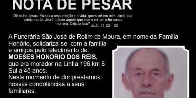 Nota de Falecimento - Moeses Honorio dos Reis