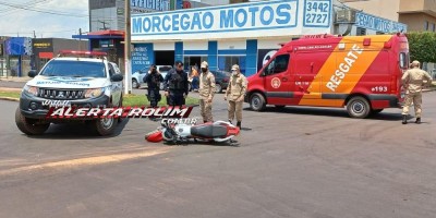 Colisão entre carro e moto no Centro de Rolim de Moura deixou uma pessoa ferida nesta manhã de quinta-feira