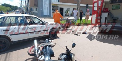 Colisão entre carro e moto deixou um ferido no começo desta tarde em Rolim de Moura - Vídeo 
