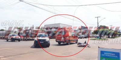 Motociclista sofre queda após enroscar em fio de telefonia no Centro de Rolim de Moura