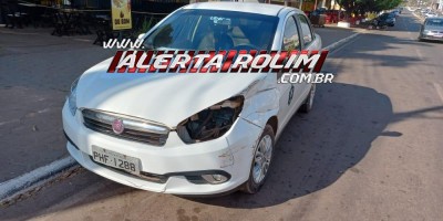 PM registrou colisão entre carro e caminhão nesta tarde no Centro de Rolim de Moura