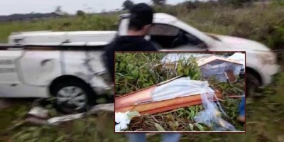 Carro de funerária capotou na BR 429 e caixão com corpo foi arremessado no meio de pastagem
