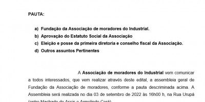 Edital de convocação associação  dos moradores do bairro Industrial de Rolim de Moura