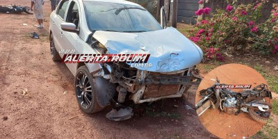 Colisão entre carro em moto nesta manhã de segunda-feira deixou casal ferido em Rolim de Moura