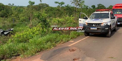 Morador de Santa Luzia foi socorrido após sofrer queda de moto na RO 010 em Nova Estrela