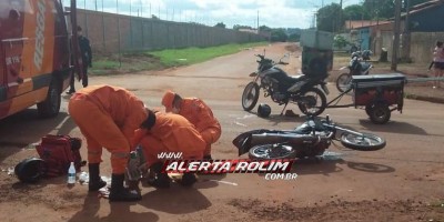 Colisão entre duas motos foi registrada nesta tarde no bairro Centenário em Rolim de Moura 