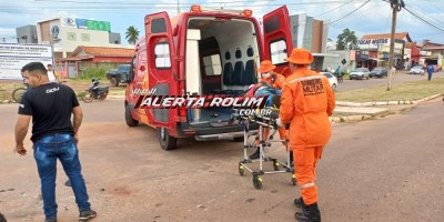 Motorista de carro e motociclista ficaram feridos em acidente de trânsito em Rolim de Moura