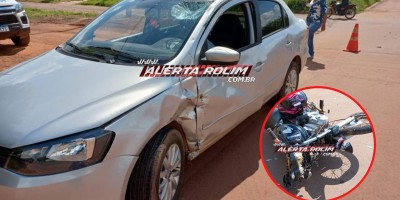 Colisão entre carro e moto no bairro Planalto deixou uma pessoa ferida nesta tarde em Rolim de Moura