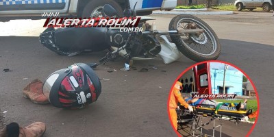 Acidente de trânsito nesta tarde deixou motociclista ferido em Rolim de Moura