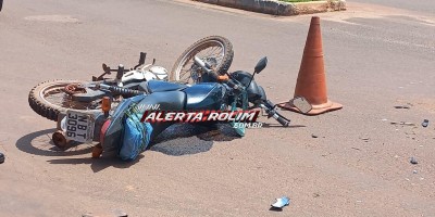 Colisão entre moto e carro deixou uma pessoa ferida neste sábado em Rolim de Moura