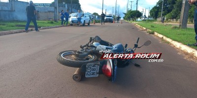 Acidente envolvendo carro e moto foi registrado nesta tarde em Rolim de Moura
