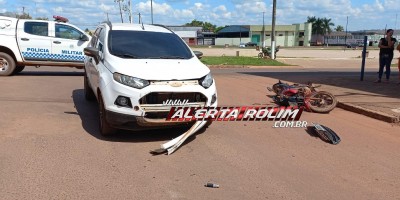 Colisão entre carro e moto deixou uma pessoa ferida nesta tarde em Rolim de Moura 
